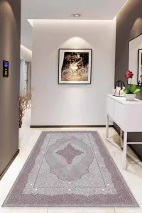 Pembe Klasik Göbekli Kaymaz Tabanlı Dekoratif Halı MK26