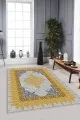 Sarı Salon Halısı Sarı Klasik Göbekli Kaymaz Tabanlı Dekoratif Halı MK34