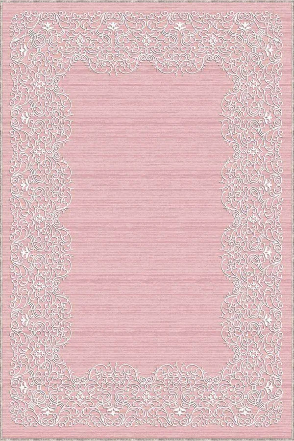 Salon Halısı Pembe Pembe Çerçeveli Kaymaz Taban Makinede Yıkanabilir Halı MK54