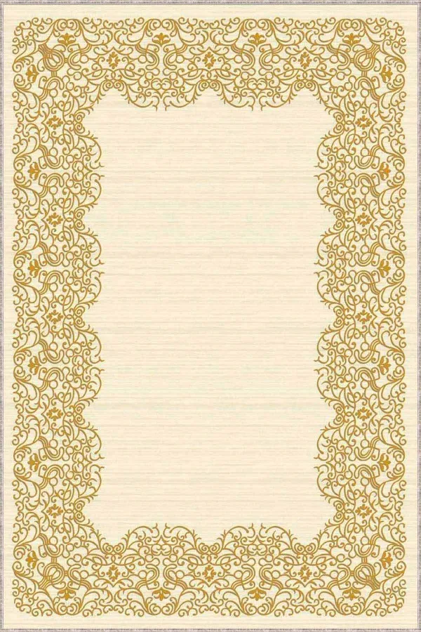 Krem Gold Çerçeveli Kaymaz Tabanlı Dekoratif Halı MK57