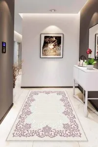 Pembe Çerçeveli Kaymaz Taban Makinede Yıkanabilir Halı MK60 Pembe Çerçeveli Kaymaz Taban Makinede Yıkanabilir Halı MK60