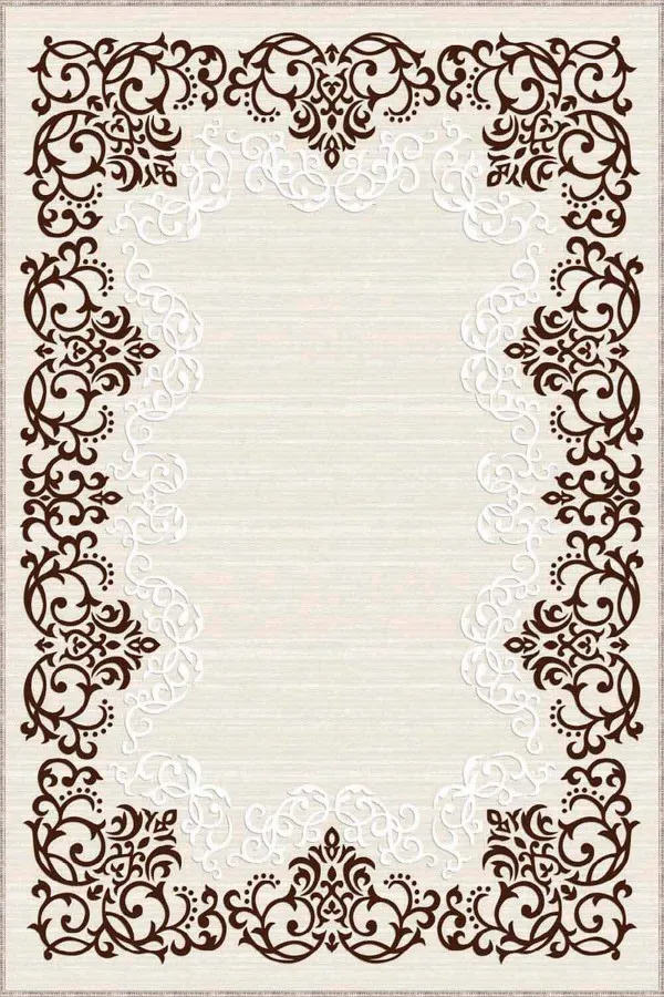 Salon Halısı Krem Kahve Kahverengi Çerçeveli Kaymaz Tabanlı Dekoratif Halı MK62