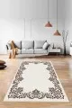 Salon Halısı Krem Kahve Kahverengi Çerçeveli Kaymaz Tabanlı Dekoratif Halı MK62