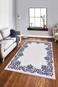 Lacivert Çerçeveli Kaymaz Tabanlı Dekoratif Halı MK63 Lacivert Çerçeveli Kaymaz Tabanlı Dekoratif Halı MK63