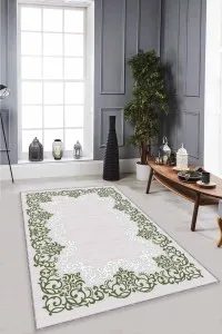 Yeşil Çerçeveli Kaymaz Taban Makinede Yıkanabilir Halı MK64