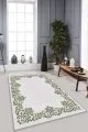 Salon Halısı Yeşil Yeşil Çerçeveli Kaymaz Taban Makinede Yıkanabilir Halı MK64
