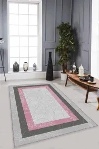 Pembe Çerçeveli Kaymaz Taban Makinede Yıkanabilir Halı MK83 Pembe Çerçeveli Kaymaz Taban Makinede Yıkanabilir Halı MK83