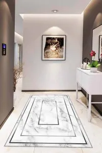 Silver Çerçeveli Kaymaz Tabanlı Dekoratif Halı RV007 Silver Çerçeveli Kaymaz Tabanlı Dekoratif Halı RV007