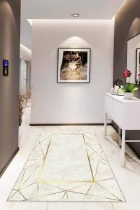 Krem Gold Çerçeveli Kaymaz Tabanlı Dekoratif Halı RV010 Krem Gold Çerçeveli Kaymaz Tabanlı Dekoratif Halı RV010