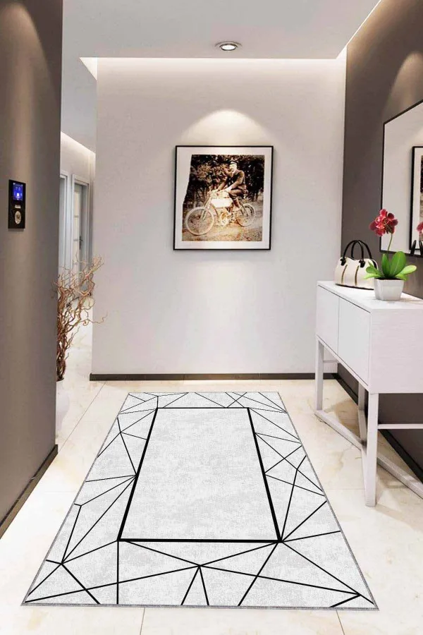 Siyah Salon Halısı Siyah Çerçeveli Kaymaz Taban Makinede Yıkanabilir Halı RV012