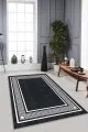 Antrasit Çerçeveli Kaymaz Tabanlı Dekoratif Halı RV030