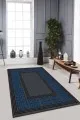 Salon İçin Halılar Lacivert Çerçeveli Kaymaz Tabanlı Dekoratif Halı RV035