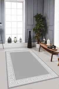Gri Çerçeveli Kaymaz Tabanlı Makinede Yıkanabilir Halı RV039 Gri Çerçeveli Kaymaz Tabanlı Makinede Yıkanabilir Halı RV039