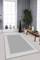 Salon Halısı Gri Gri Çerçeveli Kaymaz Tabanlı Makinede Yıkanabilir Halı RV039