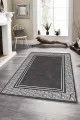 Salon Halısı Gri Gri Çerçeveli Kaymaz Tabanlı Makinede Yıkanabilir Halı RV043
