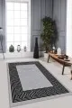 Salon Halısı Gri Gri Çerçeveli Kaymaz Tabanlı Makinede Yıkanabilir Halı RV045