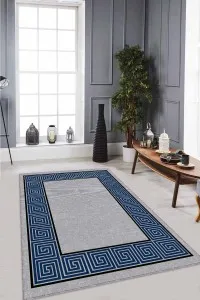Lacivert Çerçeveli Kaymaz Tabanlı Dekoratif Halı RV047 Lacivert Çerçeveli Kaymaz Tabanlı Dekoratif Halı RV047