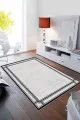 Salon Halısı Gri Gri Çerçeveli Kaymaz Tabanlı Makinede Yıkanabilir Halı RV053