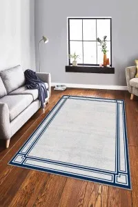 Lacivert Çerçeveli Kaymaz Tabanlı Dekoratif Halı RV054 Lacivert Çerçeveli Kaymaz Tabanlı Dekoratif Halı RV054