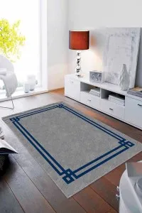 Lacivert Çerçeveli Kaymaz Tabanlı Dekoratif Halı RV059 Lacivert Çerçeveli Kaymaz Tabanlı Dekoratif Halı RV059