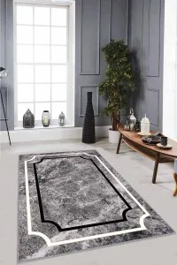 Gri Çerçeveli Kaymaz Tabanlı Makinede Yıkanabilir Halı RV061 Gri Çerçeveli Kaymaz Tabanlı Makinede Yıkanabilir Halı RV061