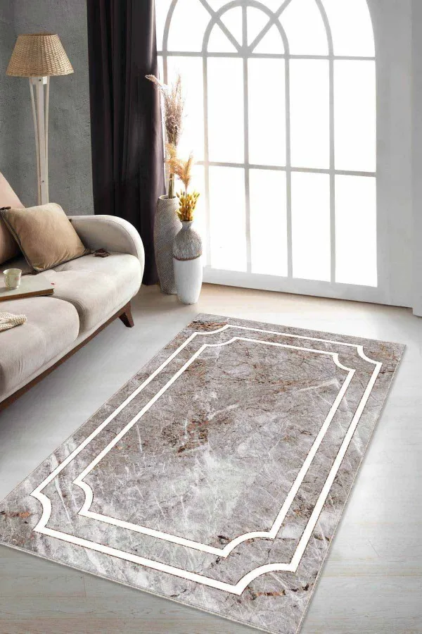 Salon Modern Halı Bakır Çerçeveli Kaymaz Taban Makinede Yıkanabilir Halı RV062