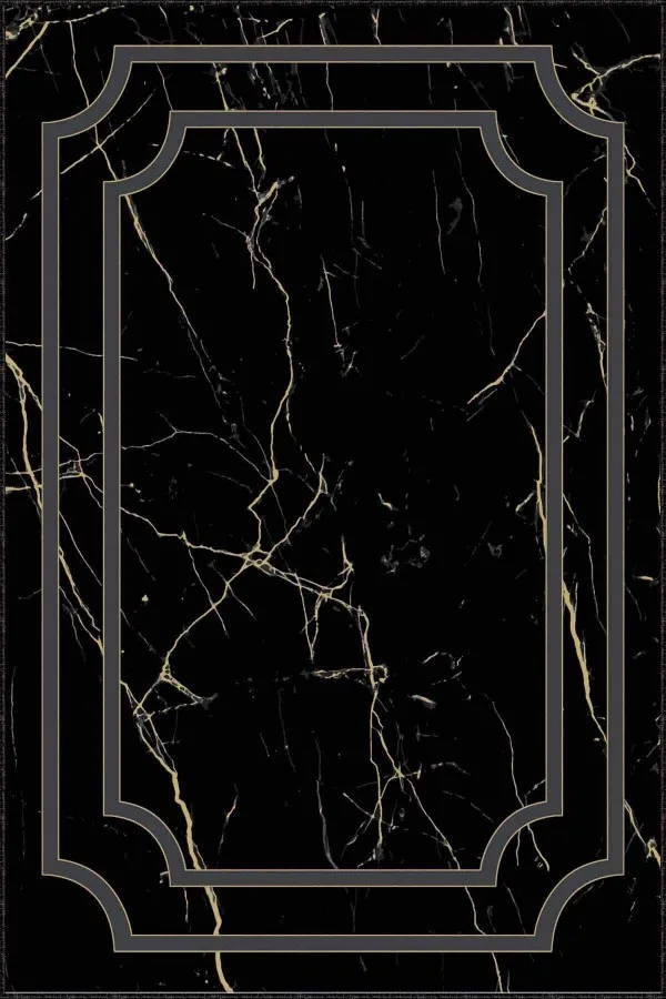Gold Salon Halısı Siyah Gold Çerçeveli Kaymaz Tabanlı Dekoratif Halı RV064