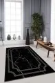 Gold Salon Halısı Siyah Gold Çerçeveli Kaymaz Tabanlı Dekoratif Halı RV064