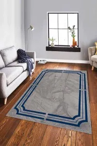 Lacivert Çerçeveli Kaymaz Tabanlı Dekoratif Halı RV066 Lacivert Çerçeveli Kaymaz Tabanlı Dekoratif Halı RV066