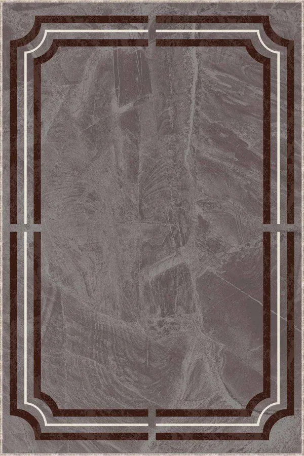 Vizon Salon Halısı Bej Çerçeveli Kaymaz Tabanlı Makinede Yıkanabilir Halı RV067