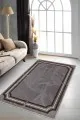 Vizon Salon Halısı Bej Çerçeveli Kaymaz Tabanlı Makinede Yıkanabilir Halı RV067