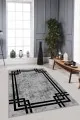 Salon Halısı Gri Gri Çerçeveli Kaymaz Tabanlı Makinede Yıkanabilir Halı RV069