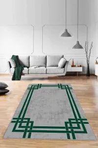 Yeşil Çerçeveli Kaymaz Taban Makinede Yıkanabilir Halı RV072 Yeşil Çerçeveli Kaymaz Taban Makinede Yıkanabilir Halı RV072
