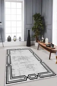 Gri Çerçeveli Kaymaz Tabanlı Makinede Yıkanabilir Halı RV077 Gri Çerçeveli Kaymaz Tabanlı Makinede Yıkanabilir Halı RV077
