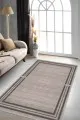 Bej Çerçeveli Kaymaz Tabanlı Makinede Yıkanabilir Halı RV083