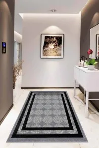 Gri Çerçeveli Kaymaz Tabanlı Makinede Yıkanabilir Halı RV085 Gri Çerçeveli Kaymaz Tabanlı Makinede Yıkanabilir Halı RV085
