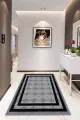 Salon Halısı Gri Gri Çerçeveli Kaymaz Tabanlı Makinede Yıkanabilir Halı RV085
