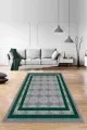Salon Halısı Yeşil Yeşil Çerçeveli Kaymaz Taban Makinede Yıkanabilir Halı RV088