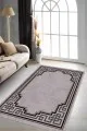 Vizon Salon Halısı Bej Çerçeveli Kaymaz Tabanlı Makinede Yıkanabilir Halı RV091
