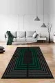 Salon Halısı Yeşil Yeşil Çerçeveli Kaymaz Taban Makinede Yıkanabilir Halı RV096