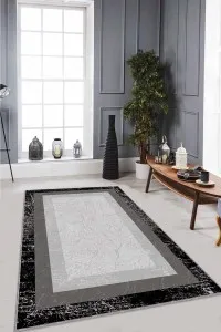 Gri Çerçeveli Kaymaz Tabanlı Makinede Yıkanabilir Halı RV101 Gri Çerçeveli Kaymaz Tabanlı Makinede Yıkanabilir Halı RV101