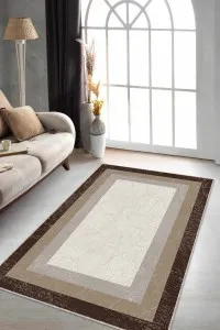 Kahverengi Çerçeveli Kaymaz Tabanlı Dekoratif Halı RV102 Kahverengi Çerçeveli Kaymaz Tabanlı Dekoratif Halı RV102
