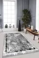 Salon Halısı Gri Gri Çerçeveli Kaymaz Tabanlı Makinede Yıkanabilir Halı RV103