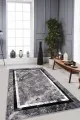 Salon Halısı Gri Gri Çerçeveli Kaymaz Tabanlı Makinede Yıkanabilir Halı RV105