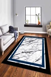 Lacivert Çerçeveli Kaymaz Tabanlı Dekoratif Halı RV110 Lacivert Çerçeveli Kaymaz Tabanlı Dekoratif Halı RV110