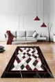 Bordo Geometrik Kaymaz Taban Makinede Yıkanabilir Halı RV143