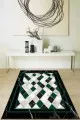 Salon Halısı Yeşil Yeşil Geometrik Kaymaz Taban Makinede Yıkanabilir Halı RV144