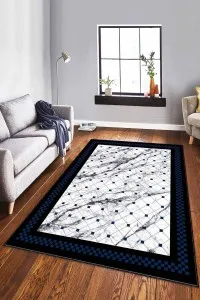 Lacivert Geometrik Kaymaz Tabanlı Dekoratif Halı RV146 Lacivert Geometrik Kaymaz Tabanlı Dekoratif Halı RV146