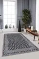 Salon Halısı Gri Gri Geometrik Kaymaz Tabanlı Makinede Yıkanabilir Halı RV173