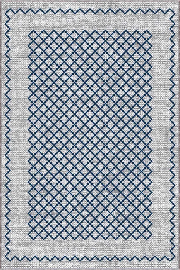 Lacivert Geometrik Kaymaz Tabanlı Dekoratif Halı RV174